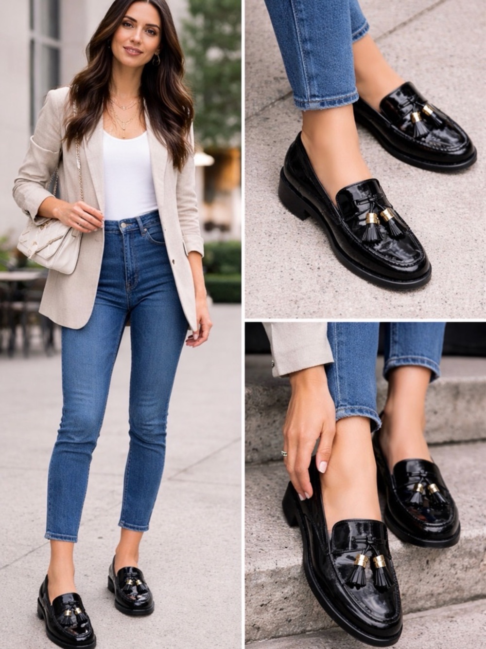 Zara Black Patent Tassel Loafers Moccasins